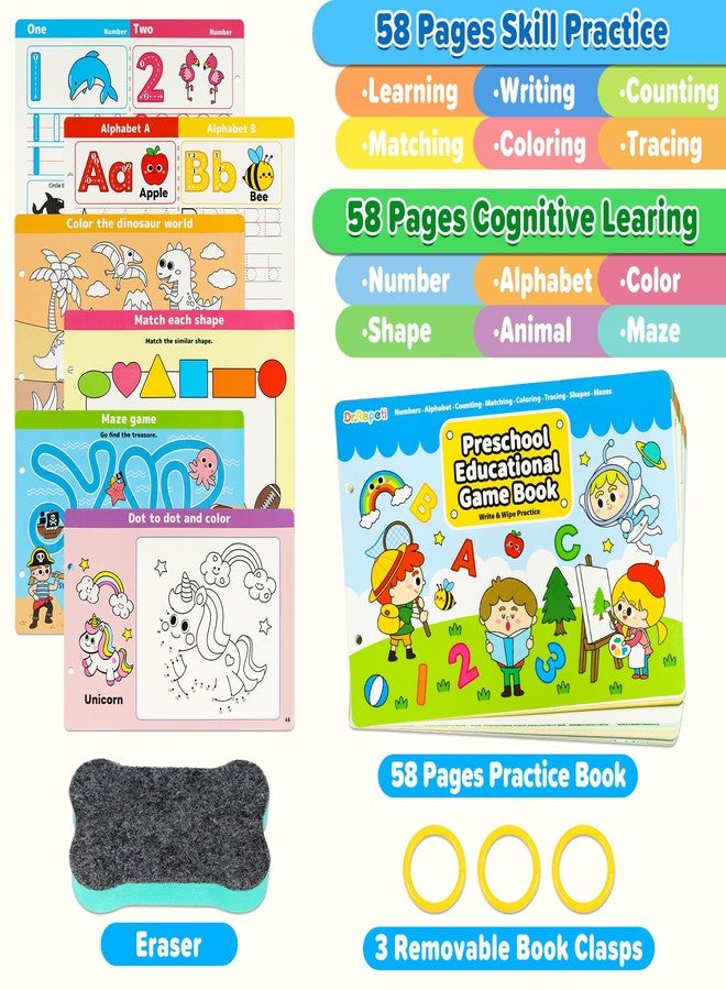 Dr.Rapeti Preschool Learning Activities Educational Workbook Busy Book 58 Pages Prek Montessori Handwriting Practice Activity Tracing Toy Early Learning Toy for Kids Toddlers for 3 years+ - Image 3